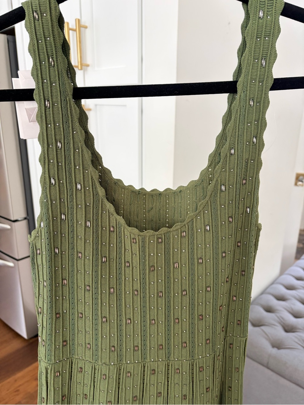 NWT! Sandro Kaki Dress, Beaded Olive Green Sleeveless Knit. Size 36 (Org. $395!) - Picture 8 of 9